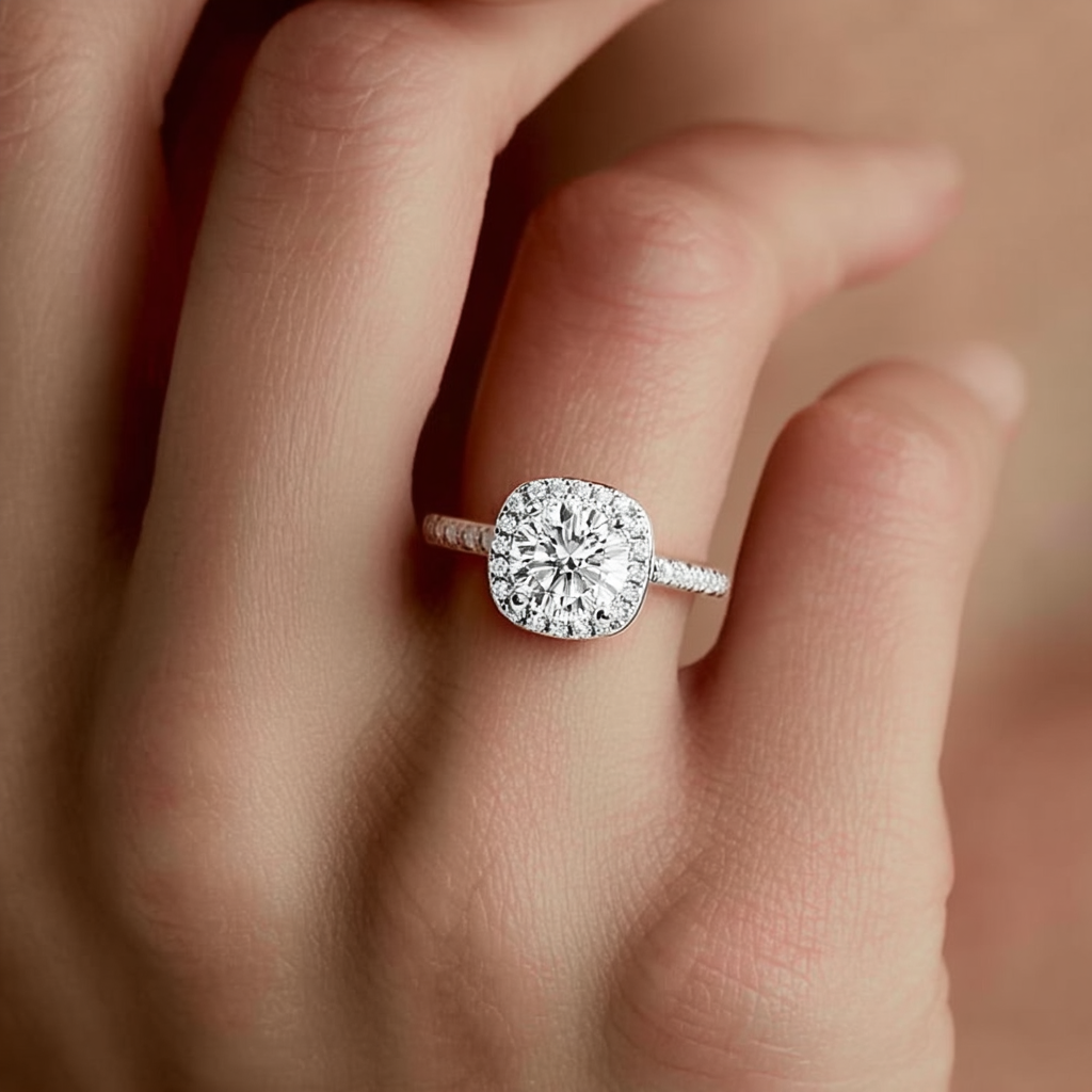 Aurora Halo 1.2 TCW Moissanite Women Engagement Ring - 925 Sterling Silver