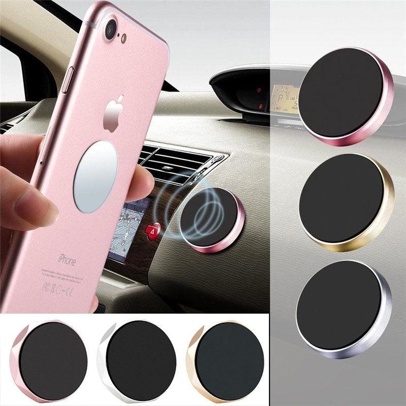 Universal magnetic phone mount holder made of zinc alloy mounted on a car dashboard