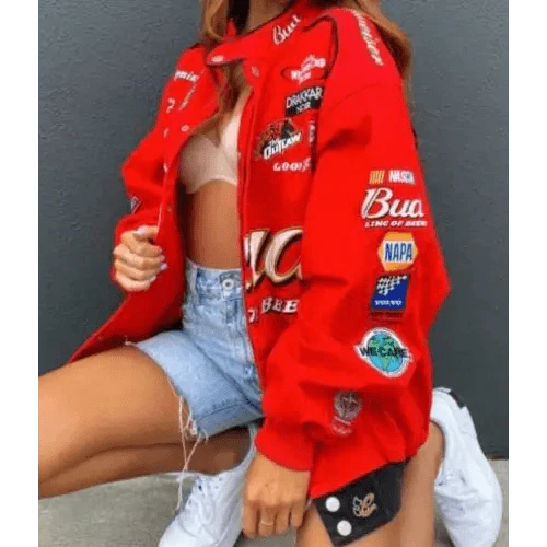 Women's Oversized Red Printed Casual Winter Sports Coat