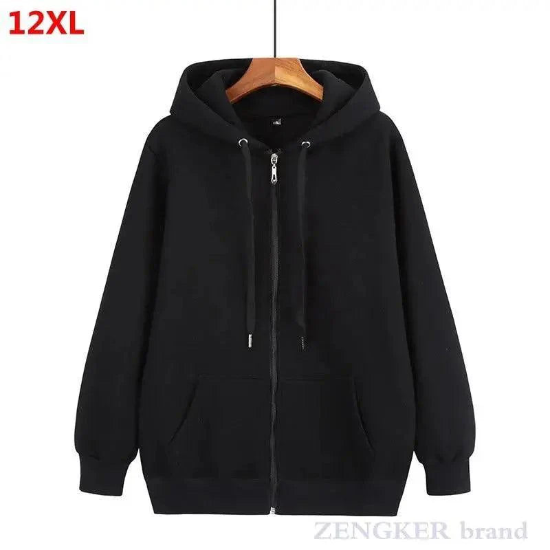 Men's oversized black zip-up hoodie in soft brushed knit fabric