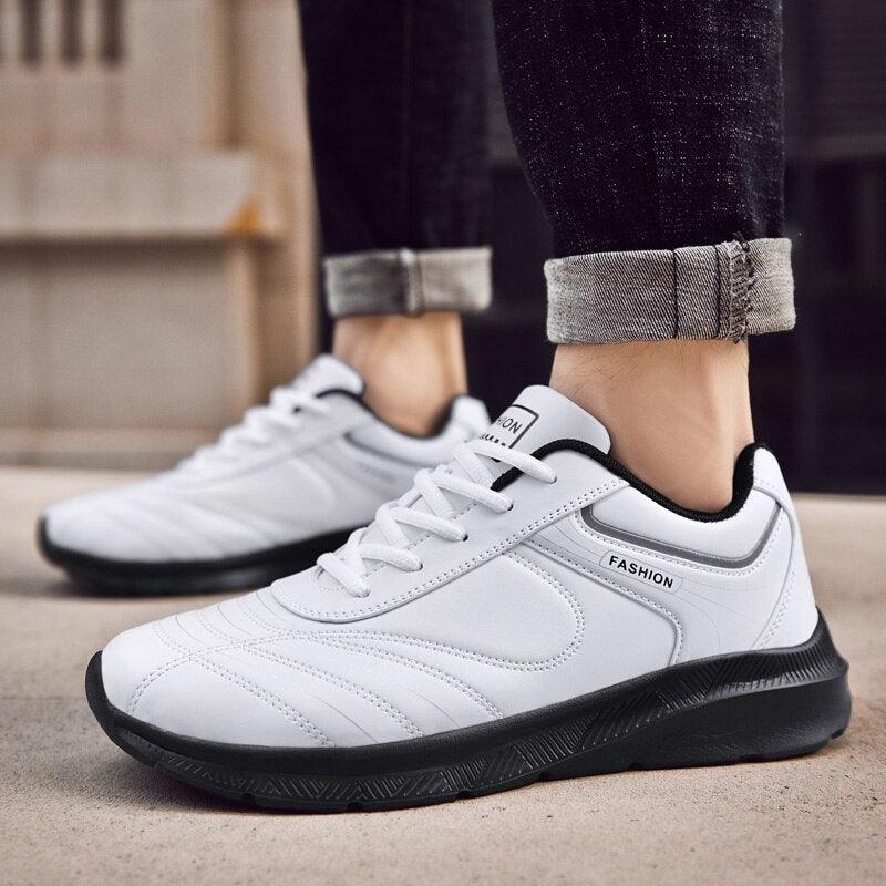 Mens Leather Casual Sneakers - Durable Athletic Sport Shoes