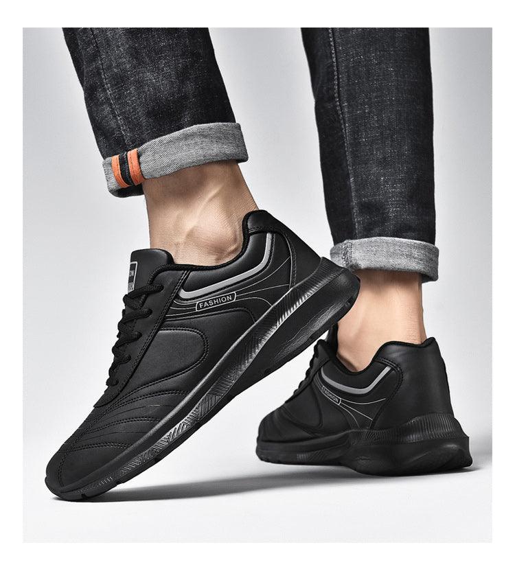 Mens Leather Casual Sneakers - Durable Athletic Sport Shoes