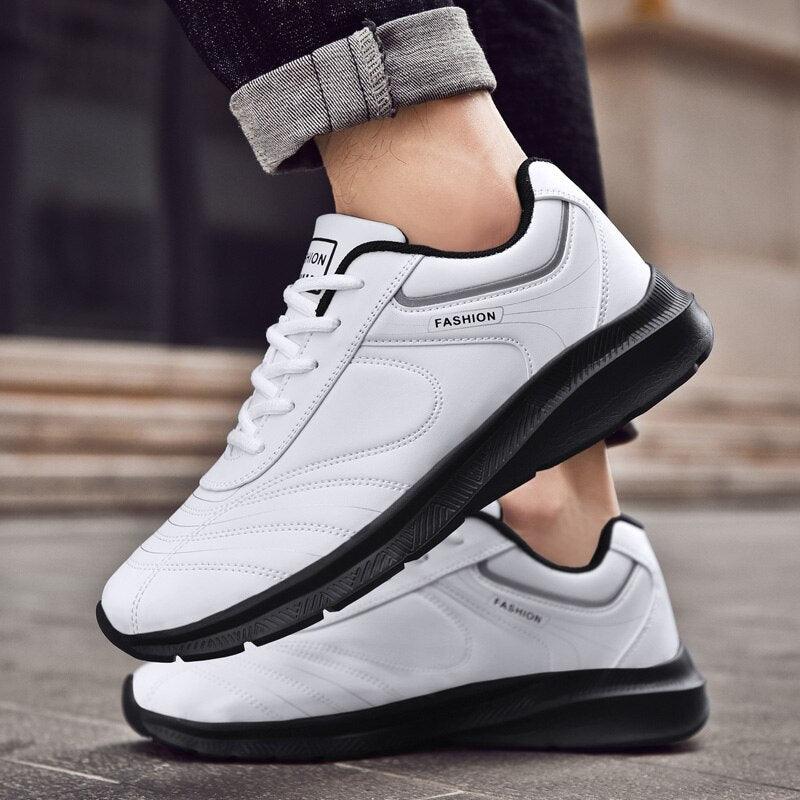 Mens Leather Casual Sneakers - Durable Athletic Sport Shoes