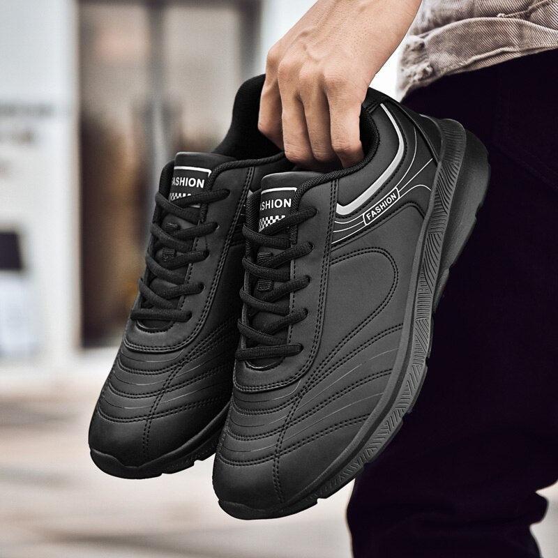 Mens Leather Casual Sneakers - Durable Athletic Sport Shoes