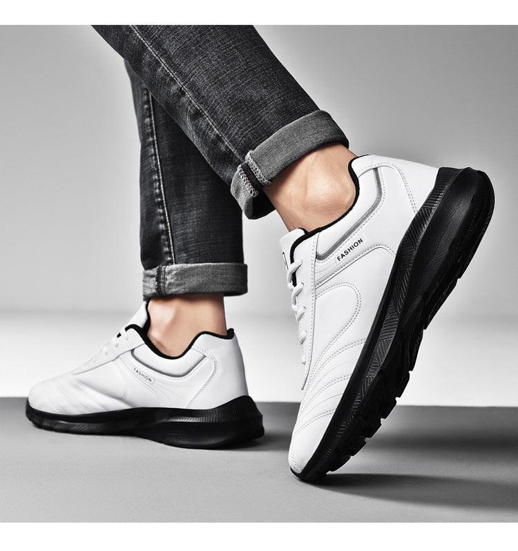 Mens Leather Casual Sneakers - Durable Athletic Sport Shoes