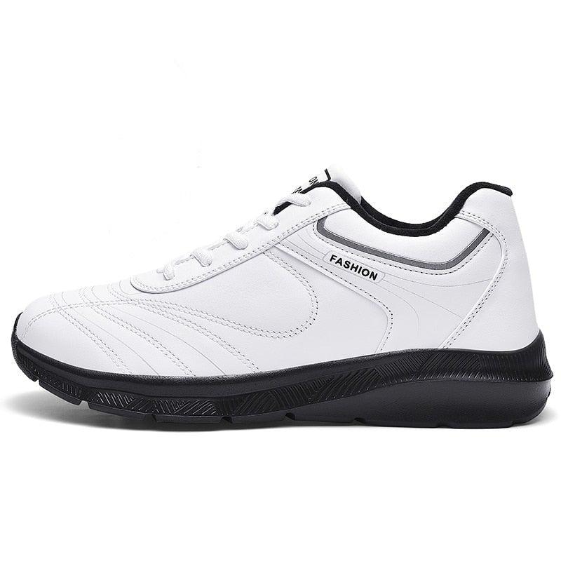 Stevvex men's white and black artificial leather casual sneakers with lace-up closure