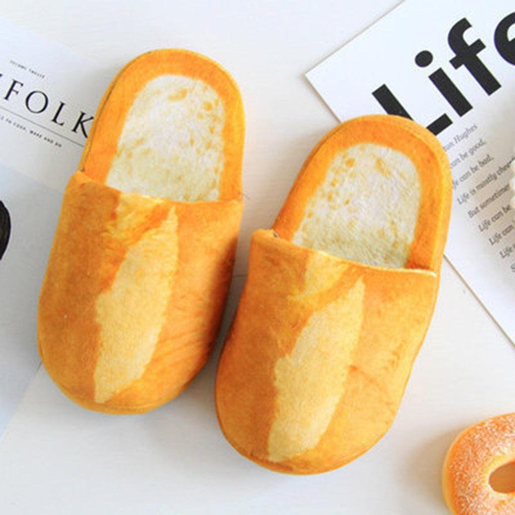 Plush brown bread bun style women's indoor memory foam slippers with rubber soles