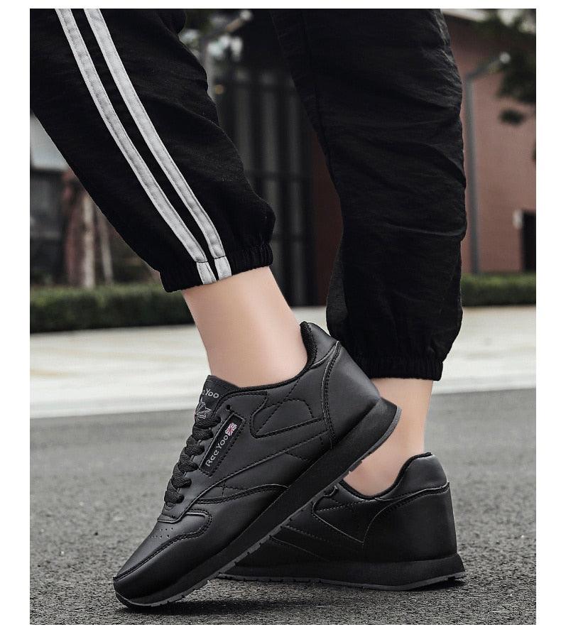 Black Vulcanized Lace-Up Fashion Sneakers - Lightweight Casual Flats