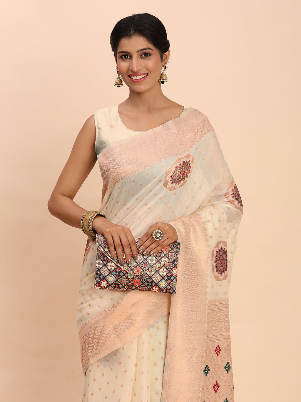 Shree Shyam Fashion Linen Cotton Off White Saree