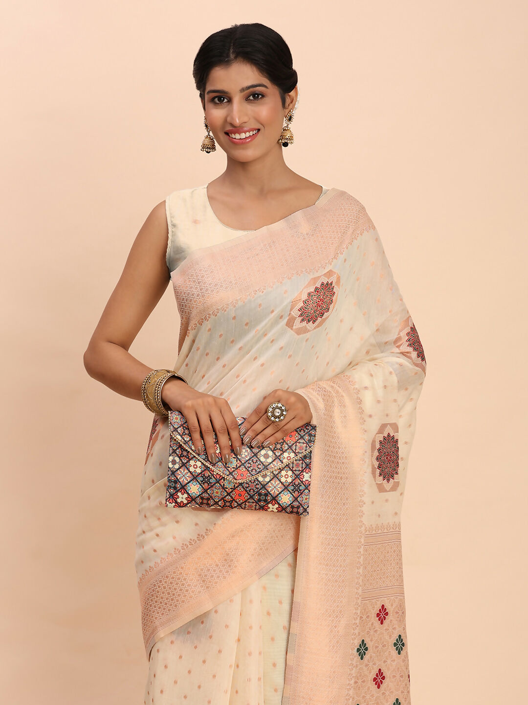 Shree Shyam Fashion Linen Cotton Off White Saree