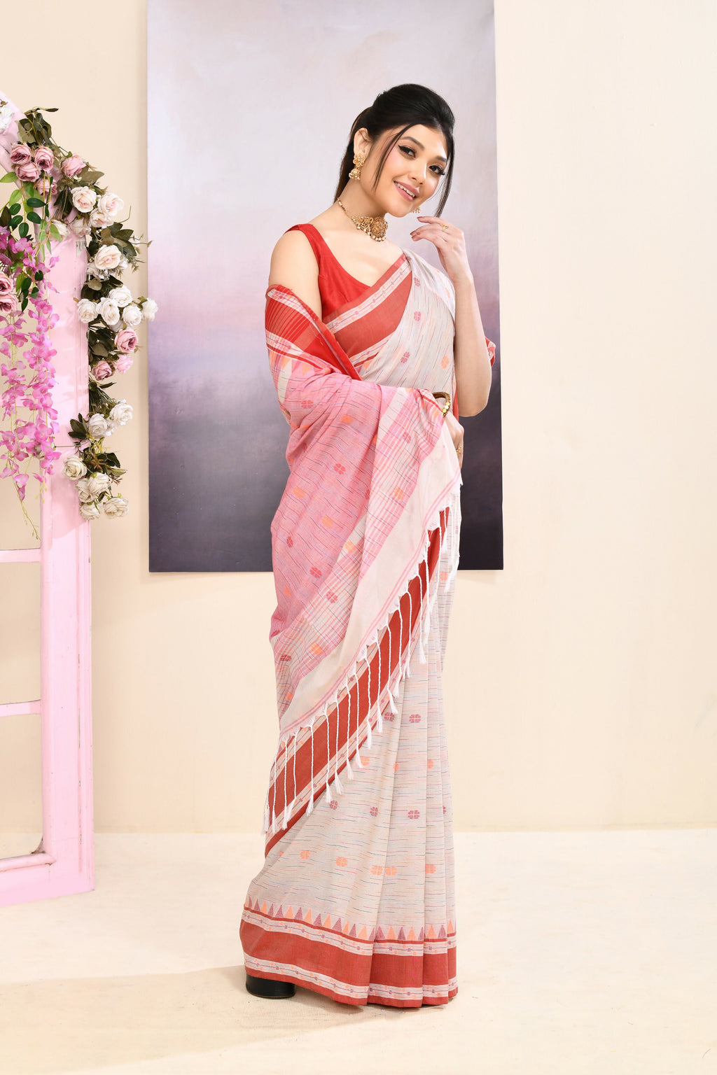 Beige Embellished Cotton Saree for Elegant Daily Wear