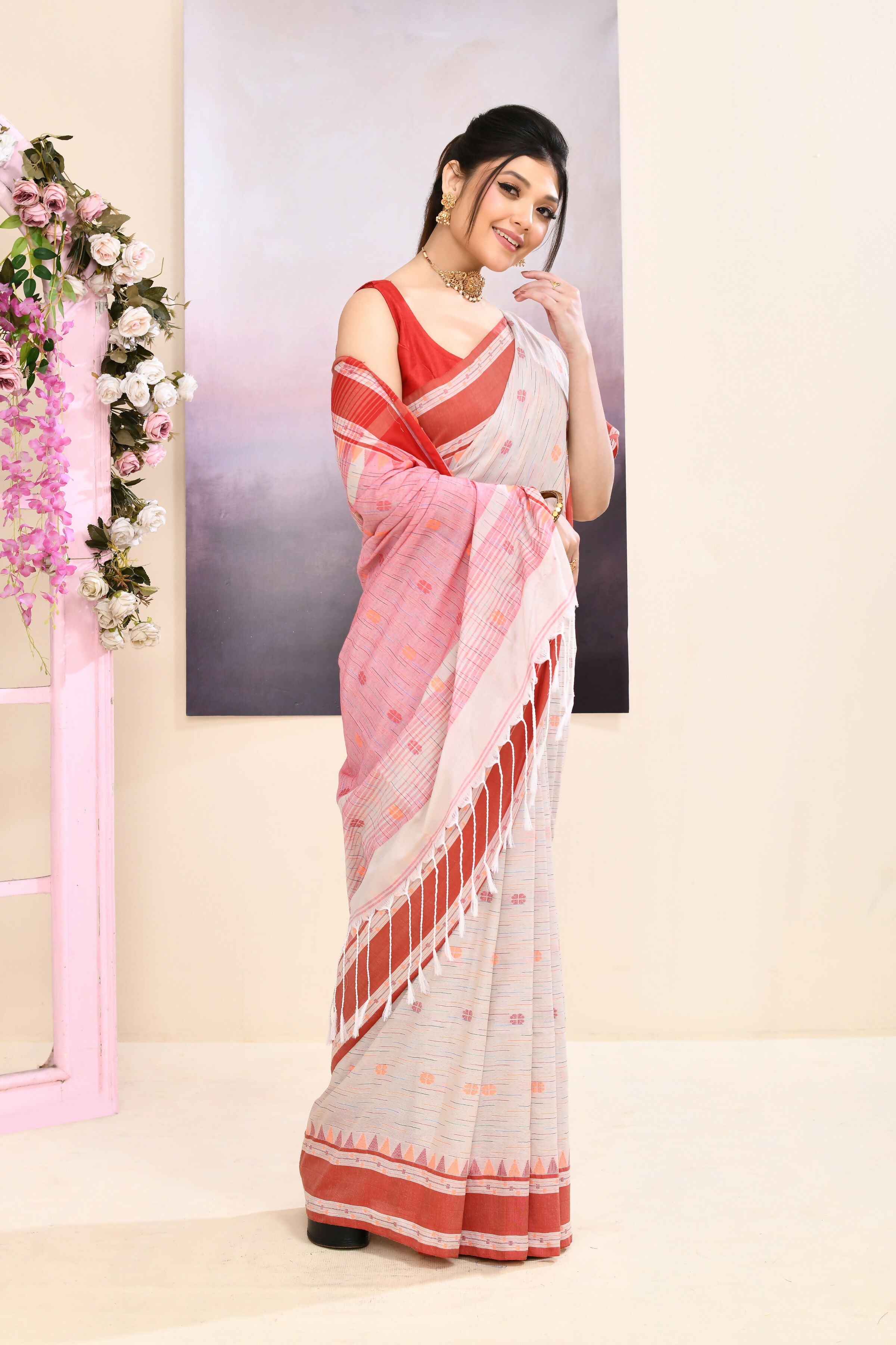 Beige Embellished Cotton Saree for Elegant Daily Wear