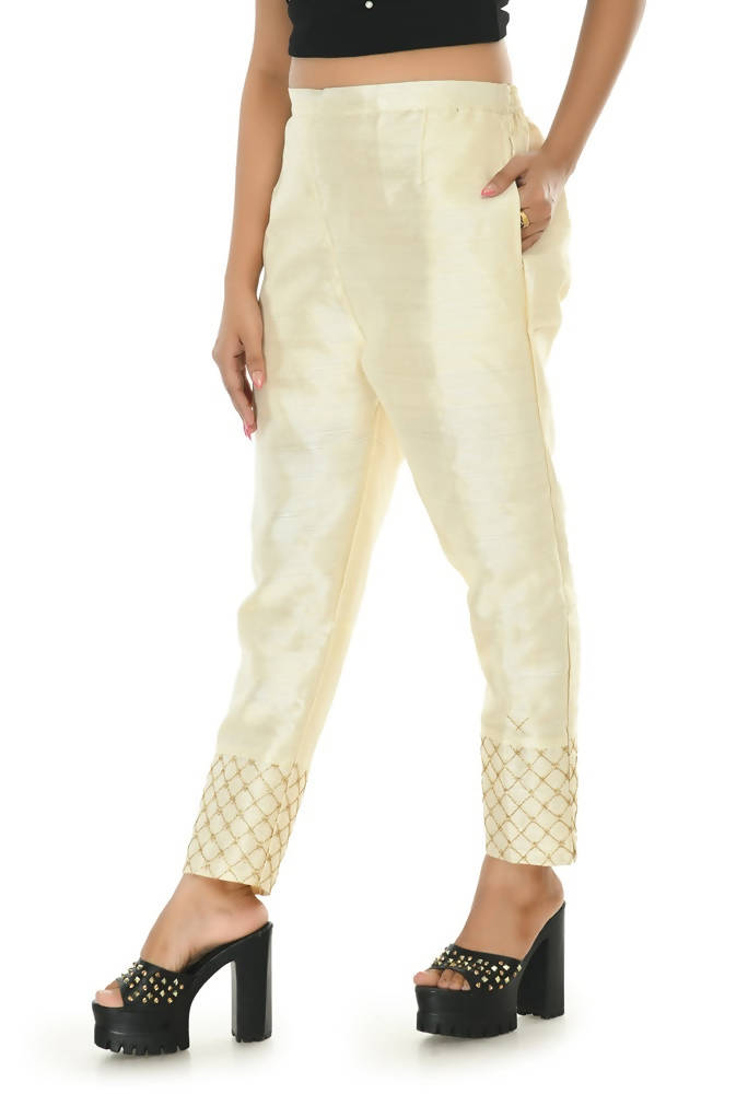 Off-white Moeza silk ankle-length pants with a smooth, minimalist finish