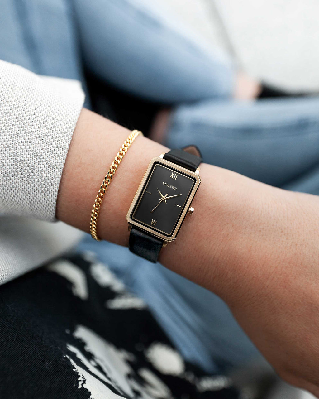 Ava Black Gold and Herringbone Bracelet Stack - Jewelry Set