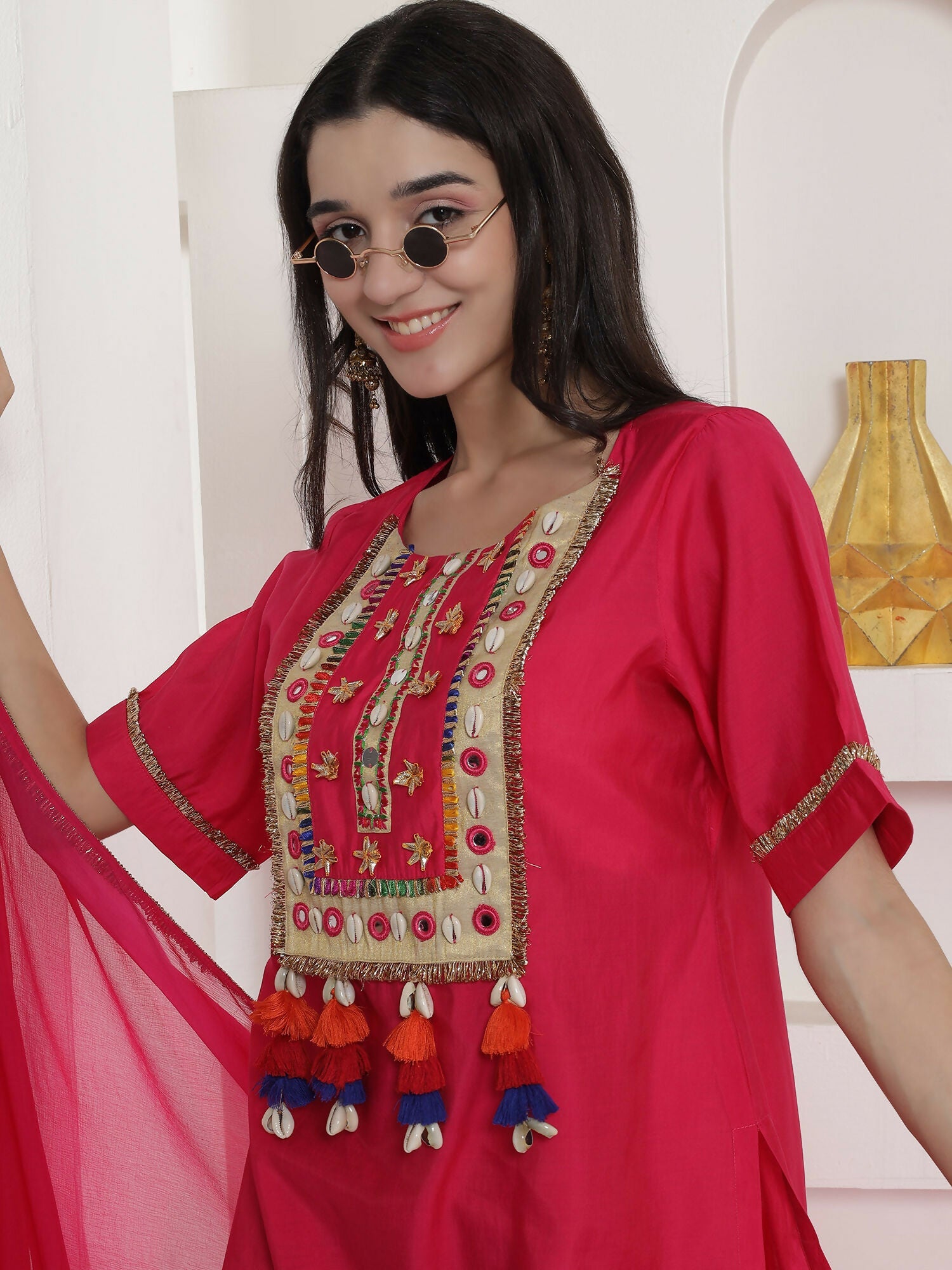 Pink Muslin Sharara Suit Set for Traditional Festive Wear