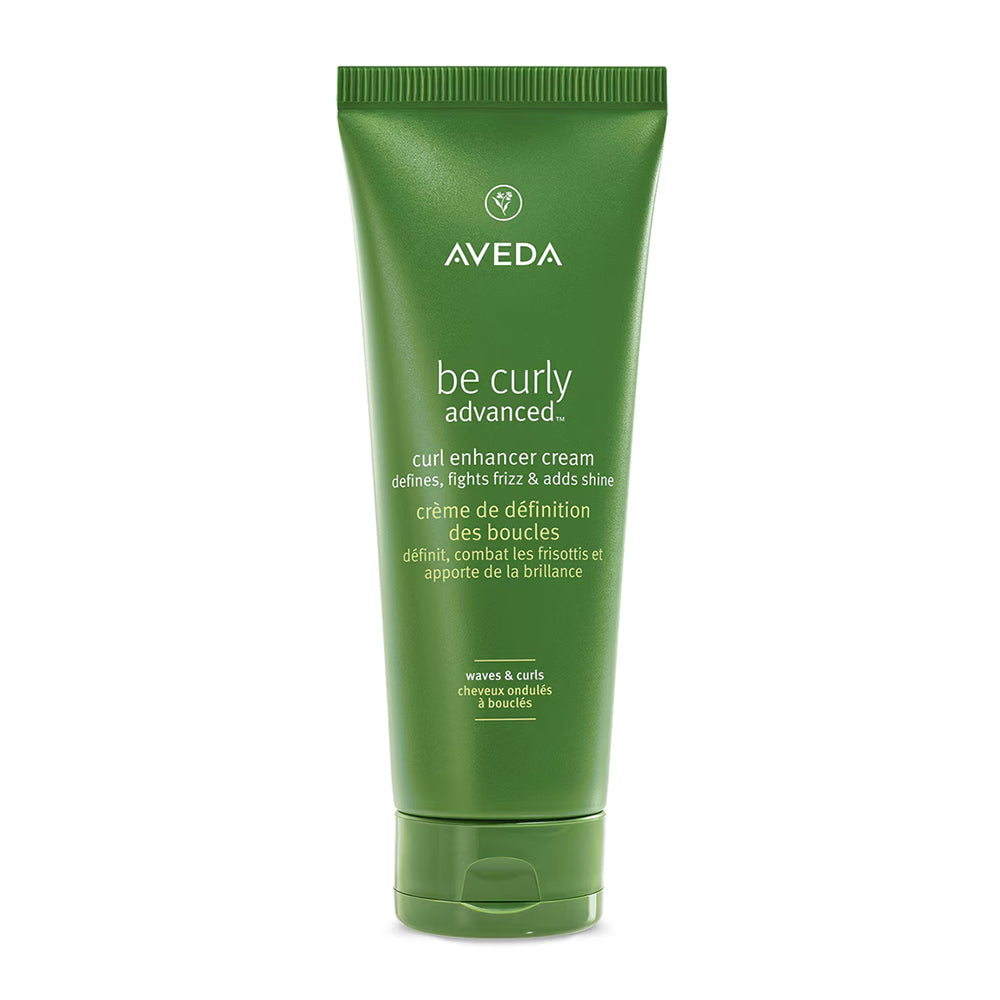 Aveda Be Curly Advanced Curl Enhancer Cream bottle for frizz control and hydration