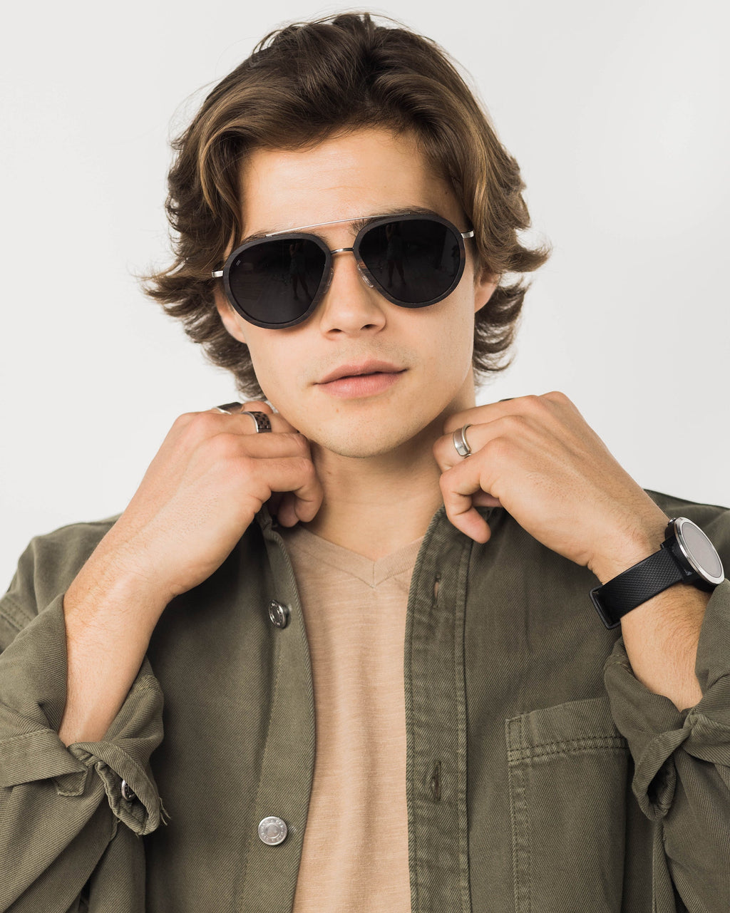 Aventura Aviator Sunglasses with Metal and Wood Accents