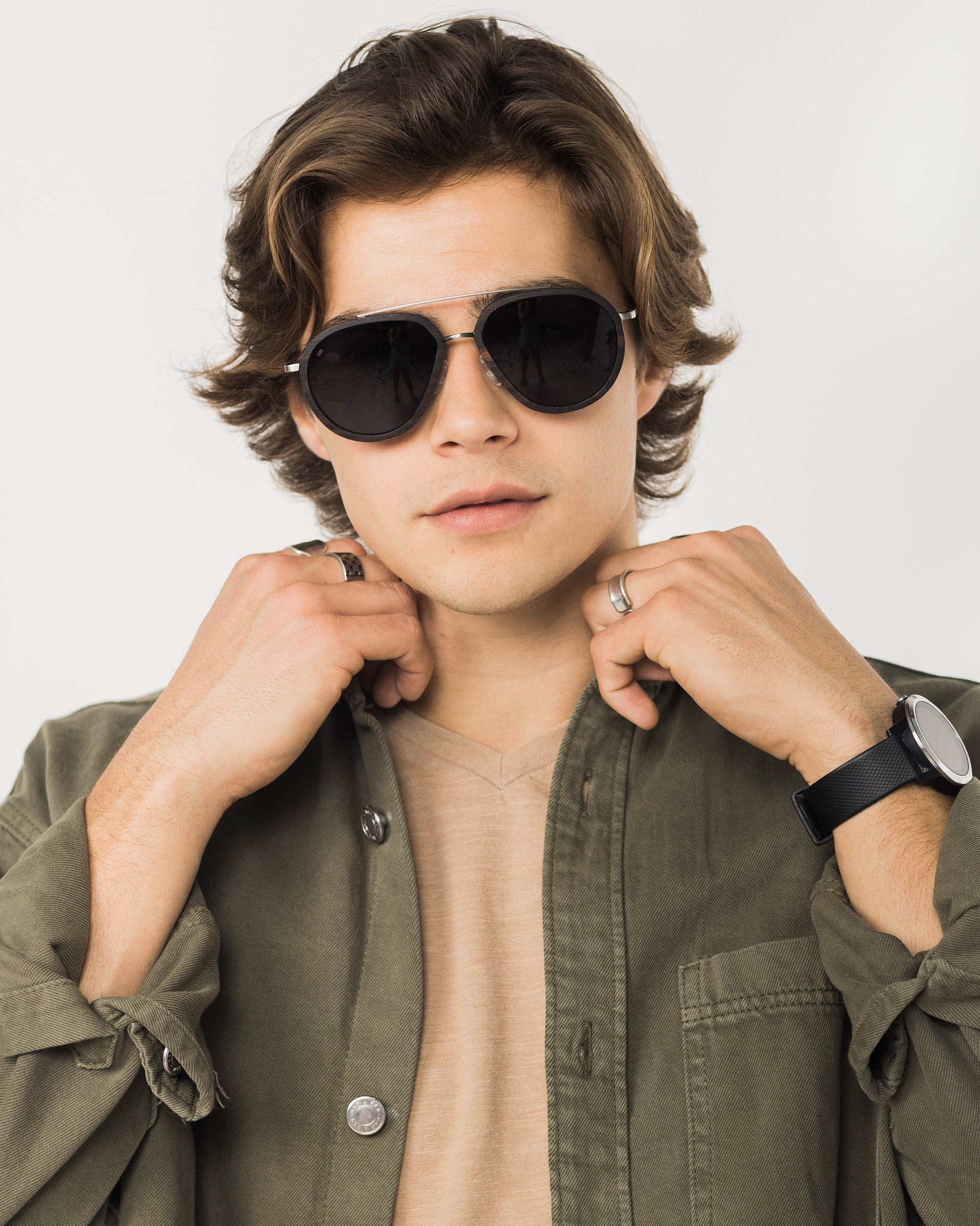 Aventura Aviator Sunglasses with Metal and Wood Accents