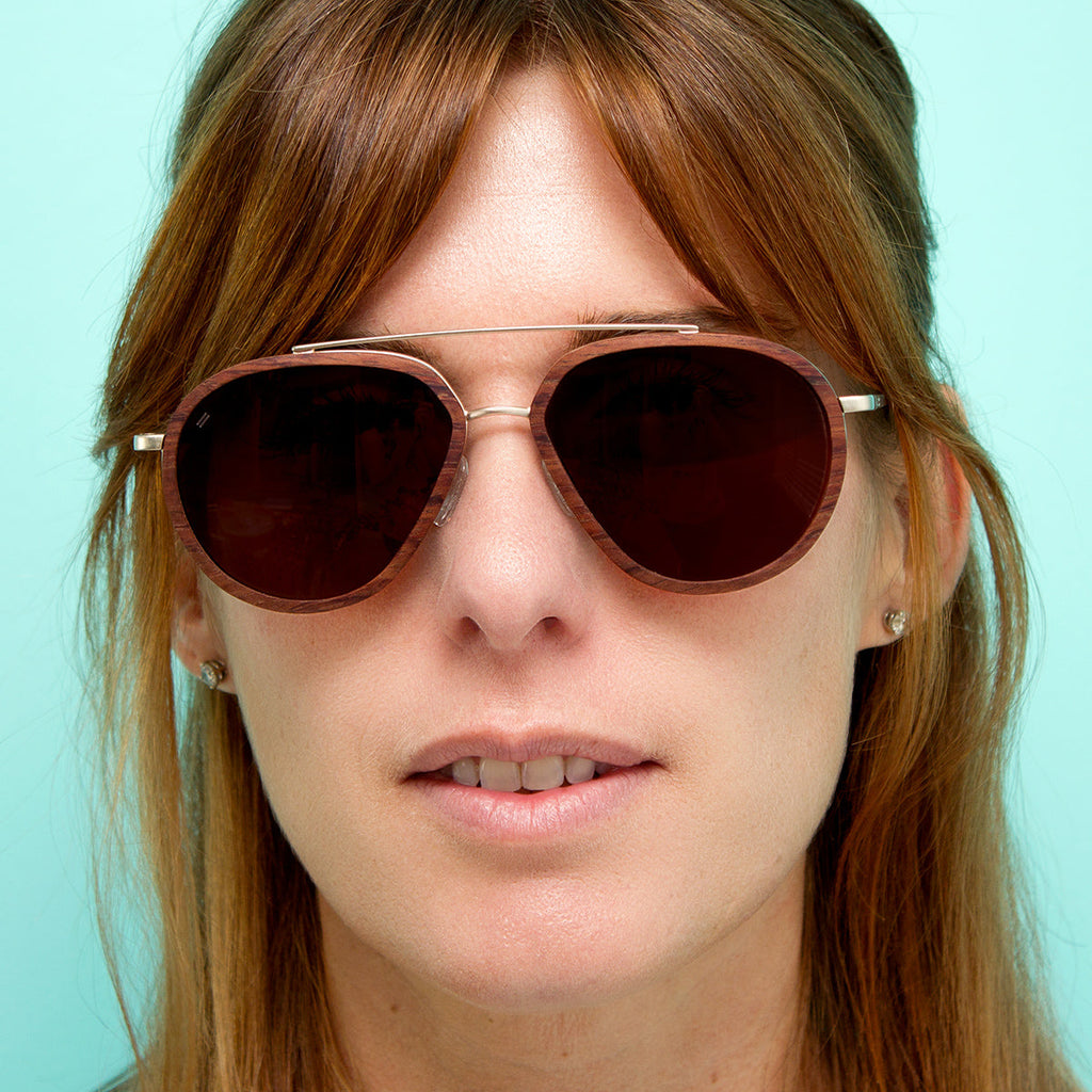Aventura Aviator Sunglasses with Metal and Wood Accents
