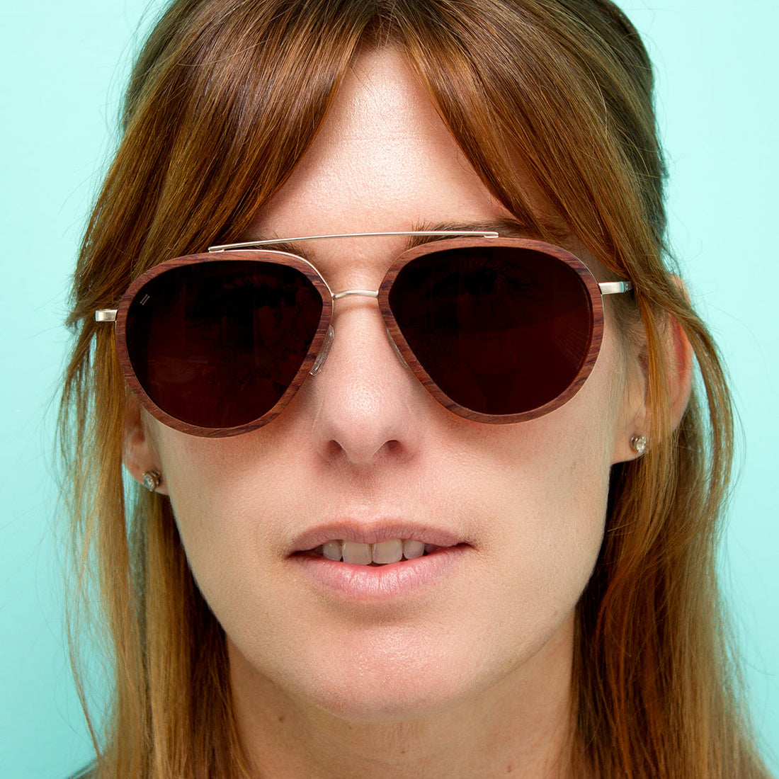 Aventura Aviator Sunglasses with Metal and Wood Accents