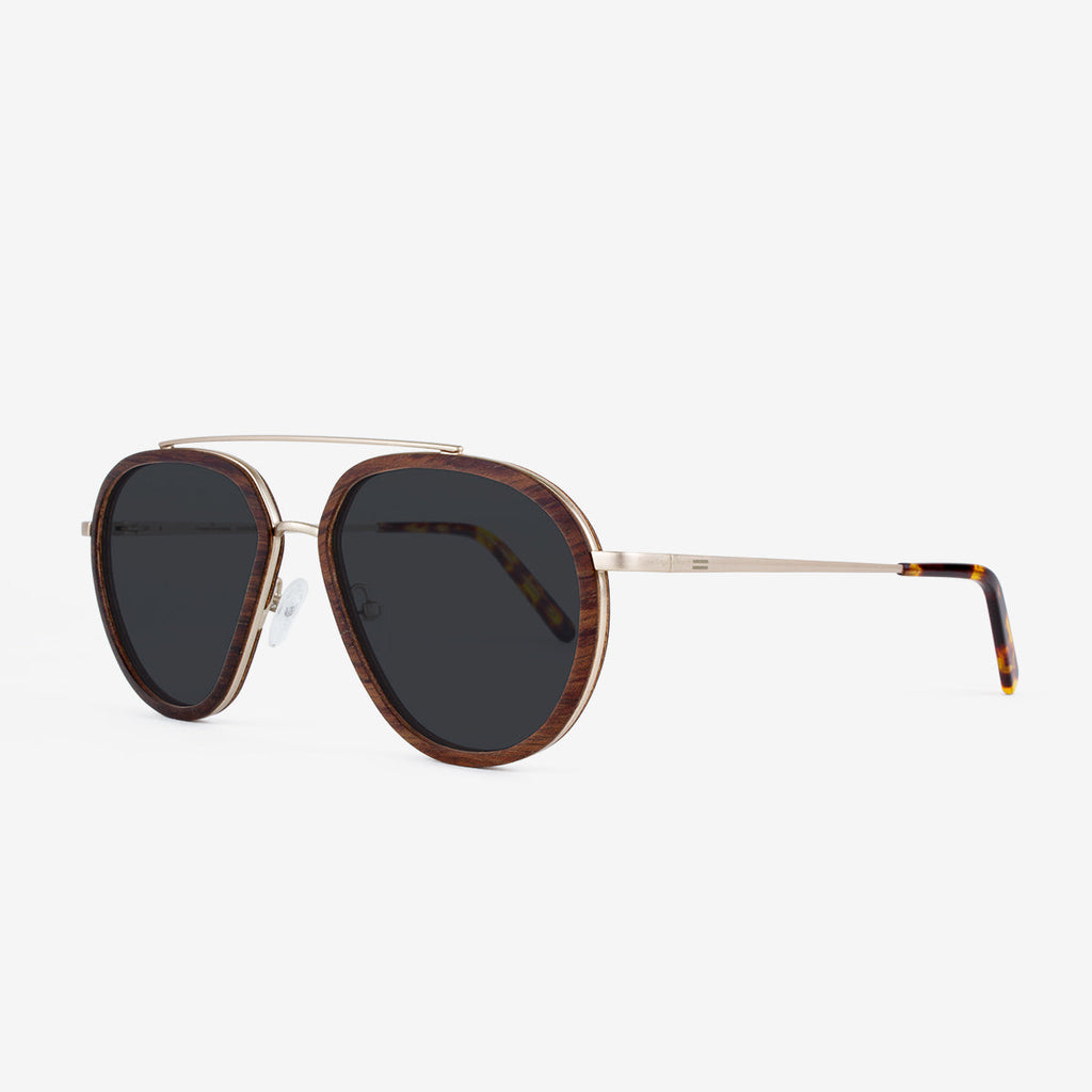 Aventura Aviator Sunglasses with Metal and Wood Accents