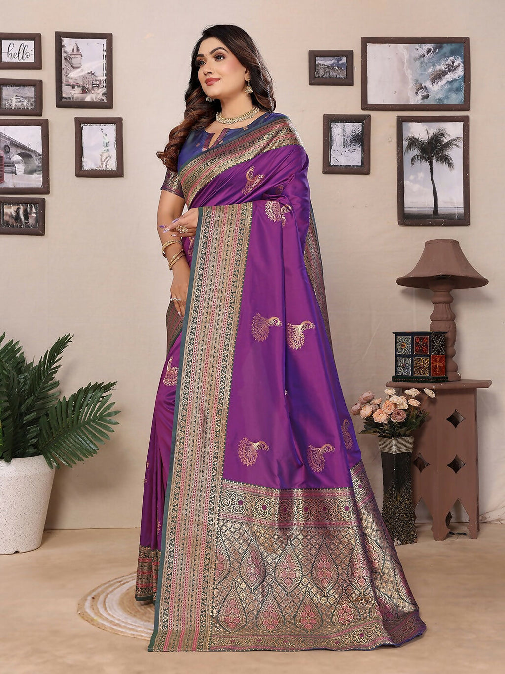 Magenta Banarasi Soft Silk Saree with Small Butti Pattern