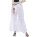 White rayon cotton palazzo pants with string closure and wide-leg silhouette