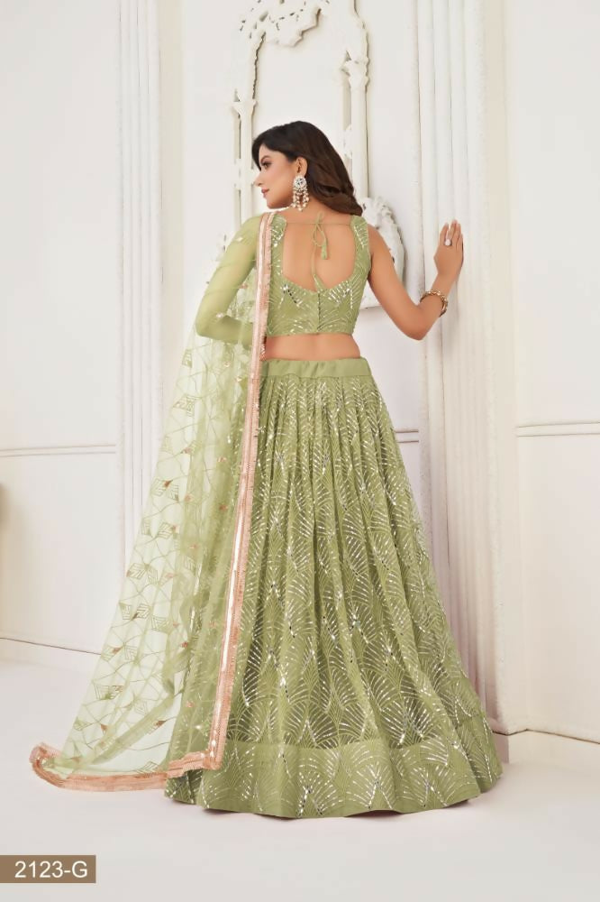 Pista Green Butterfly Net Lehenga with Mirror and Sequence Work