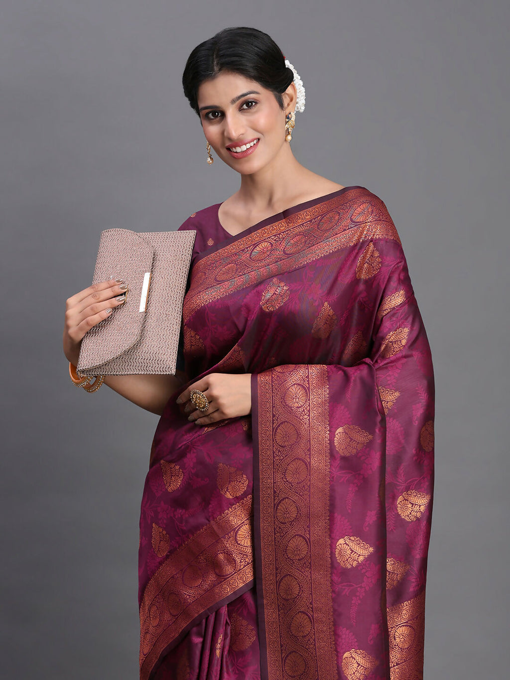 Royal Purple Silk Saree with Matching Blouse Piece