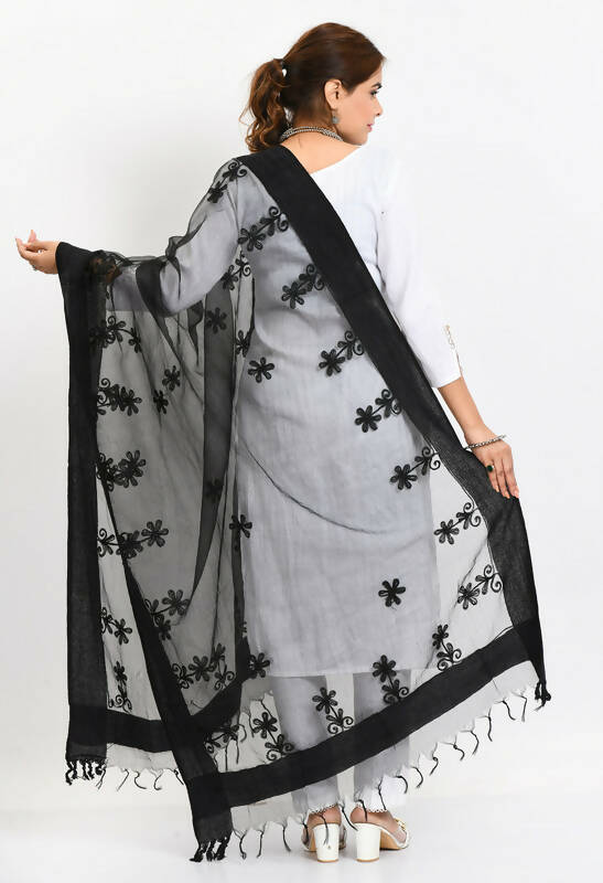 Black Organza Dupatta with All Over Chikan Embroidery Work