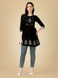 Black Viscose Rayon top with detailed embroidery and sequence work
