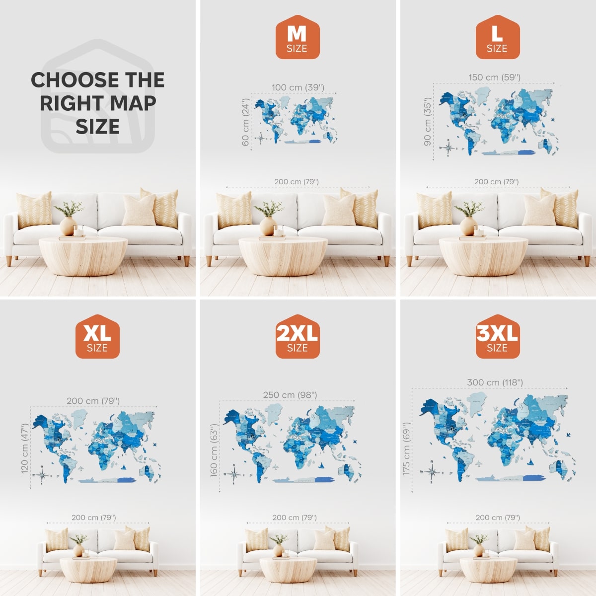 3D Wooden World Map Azure - Modern Geometric Wall Art