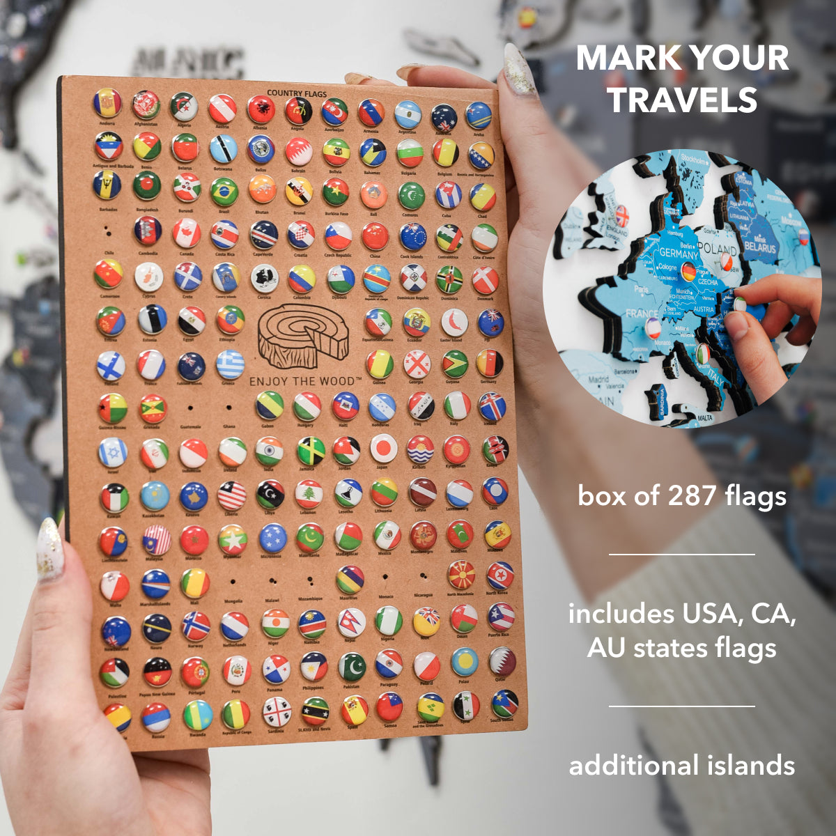 3D Wooden World Map Azure - Modern Geometric Wall Art