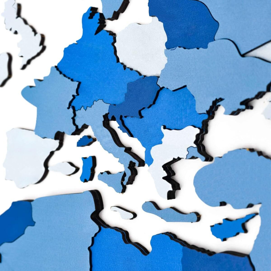 3D Wooden World Map Azure - Modern Geometric Wall Art