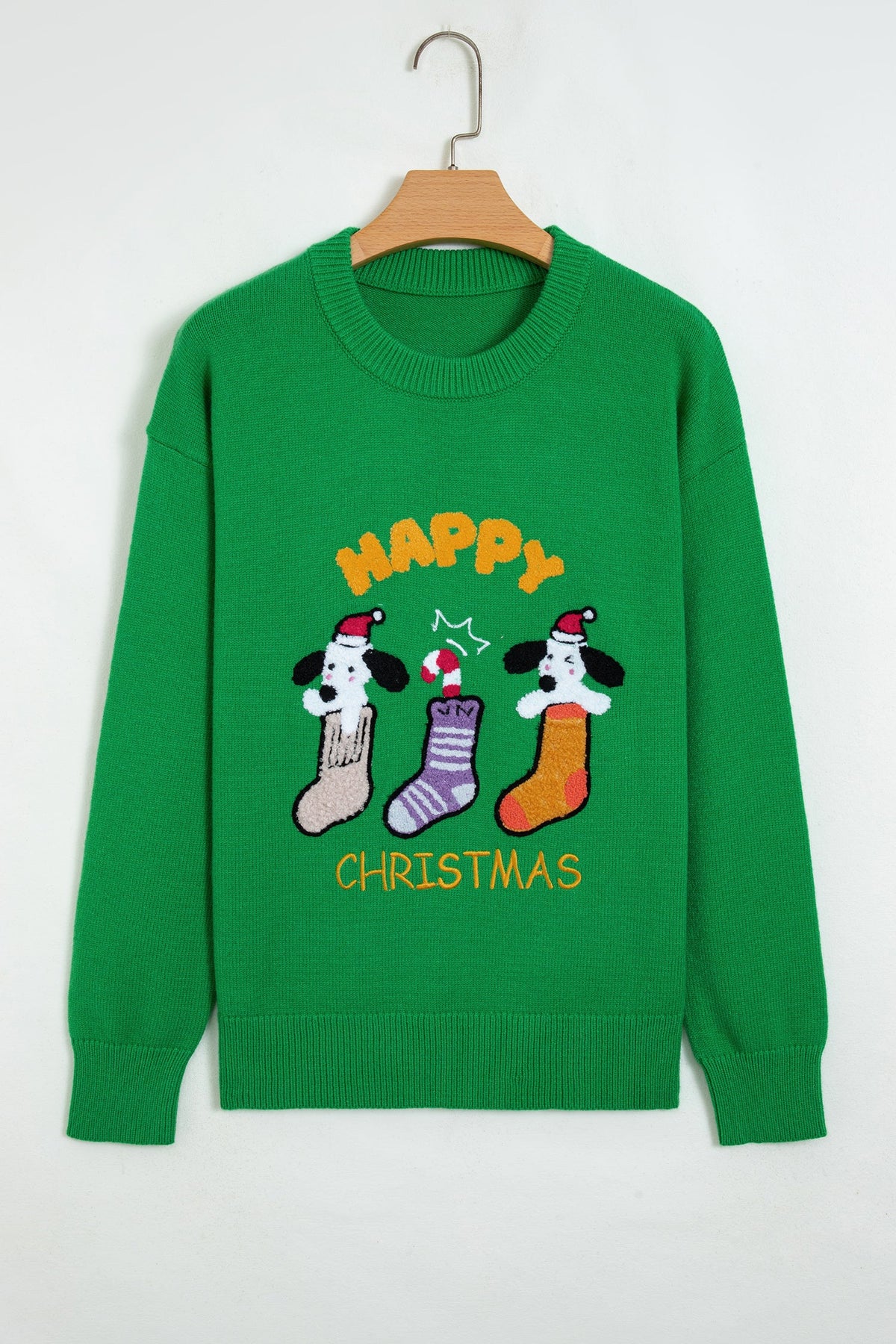 Christmas Dog Textured Patch Embroidered Sweater