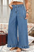 Ashleigh Blue Elastic Waist Ruffled Wide Leg Denim Pants