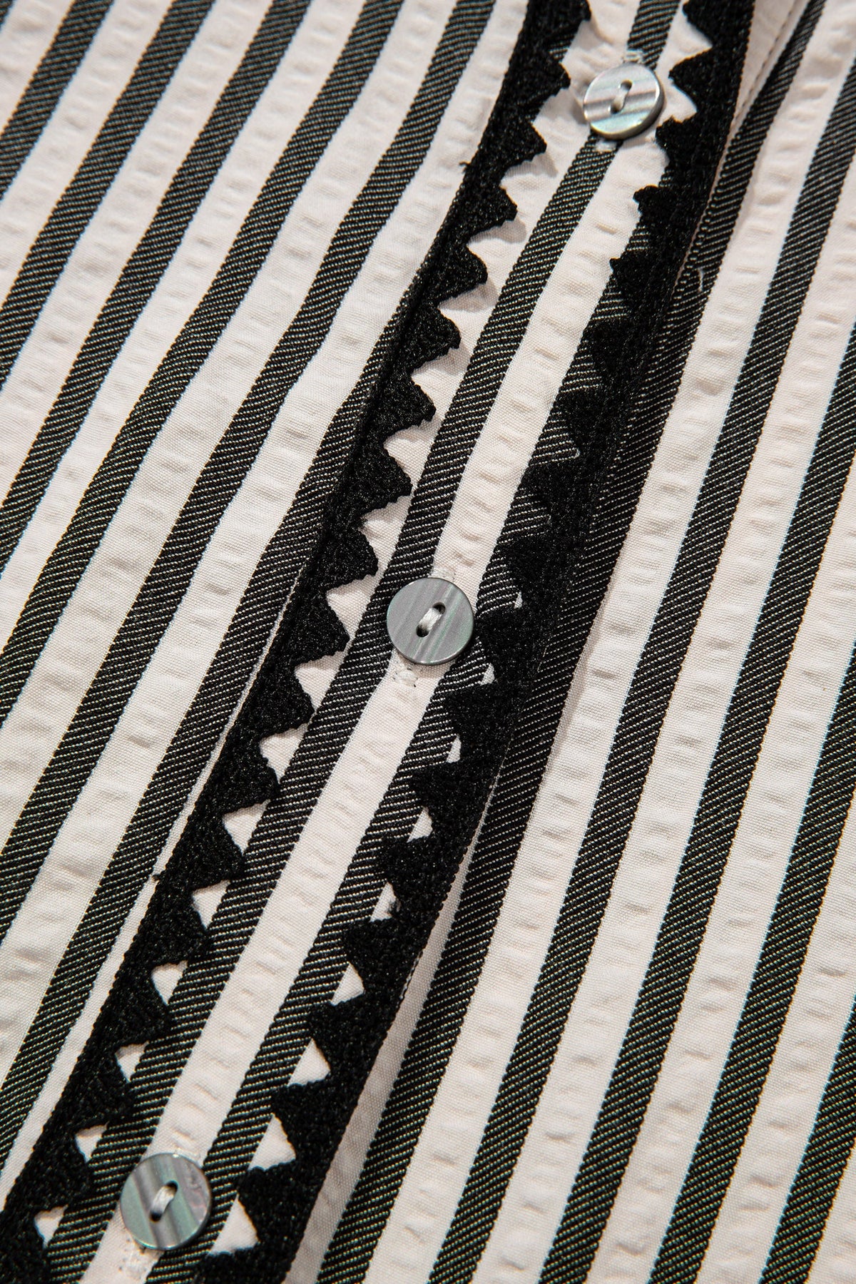 Stripe Scallop Trim Shirt Collar Maxi Dress