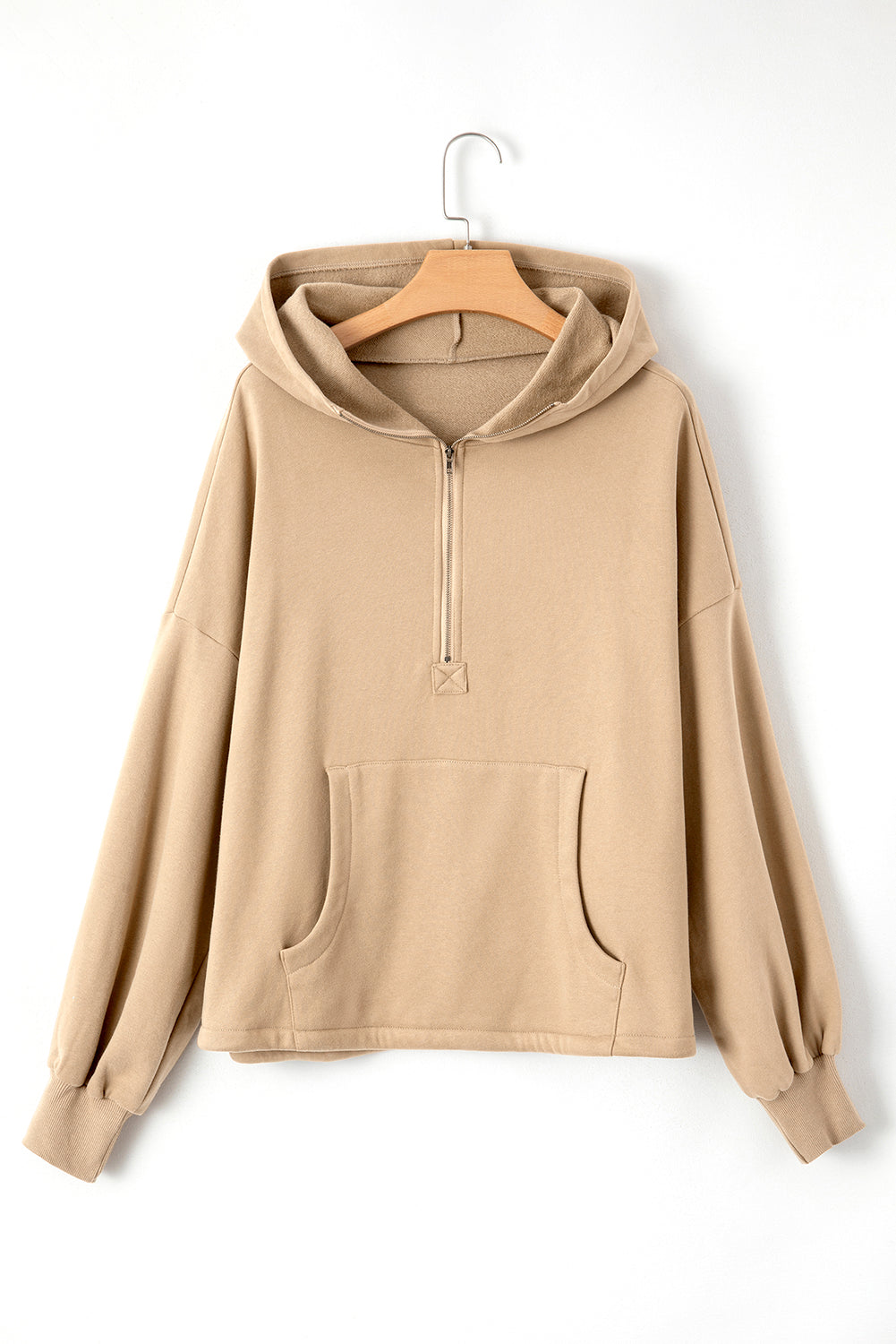 Orange Half Zipper Hoodie with Kangaroo Pockets | Drop Shoulder