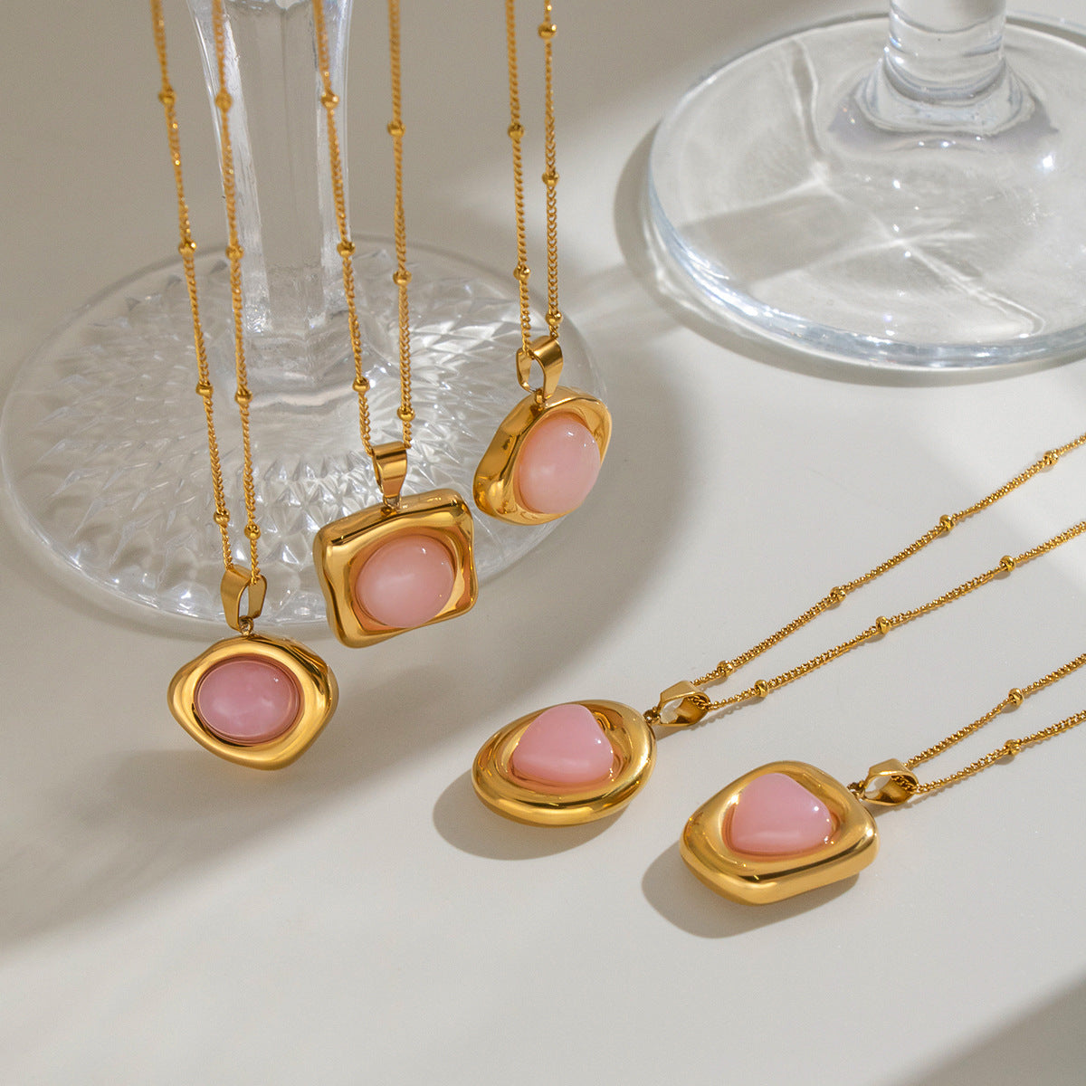 Natural Stone High-end Necklace With An 18K Gold Pendant
