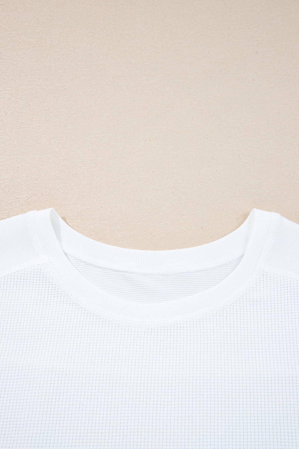White Waffle Knit Dolman Sleeve Oversized Patchwork Top