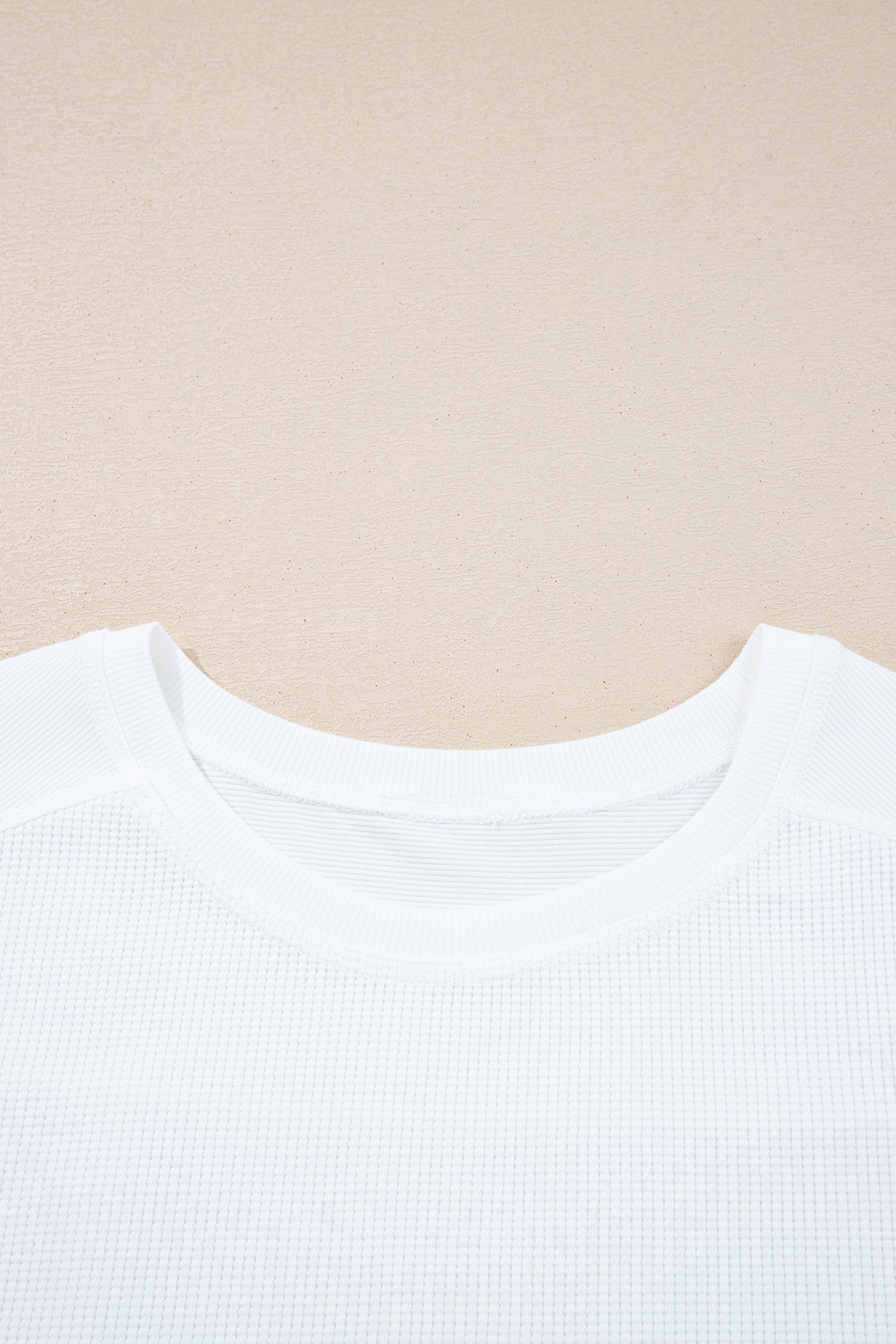 White Waffle Knit Dolman Sleeve Oversized Patchwork Top