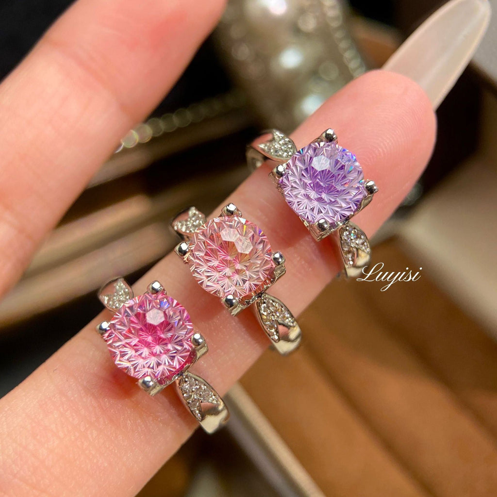 Luxury Shiny Paraiba Firework Cut Ring For Women, High Carbon Diamond Swallowtail Bullhead Setting Engagement Ring