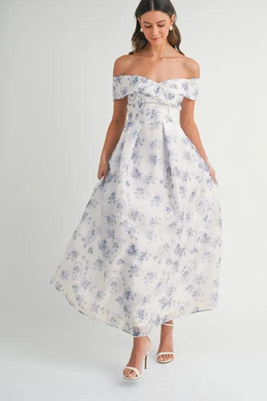 Off-Shoulder Floral Printed Maxi Dress