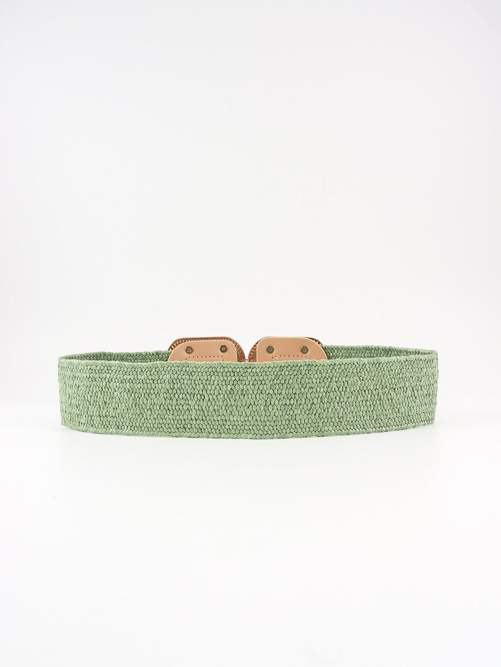 Wide Braid Stretch Belt with Statement Buckle in Sage Green
