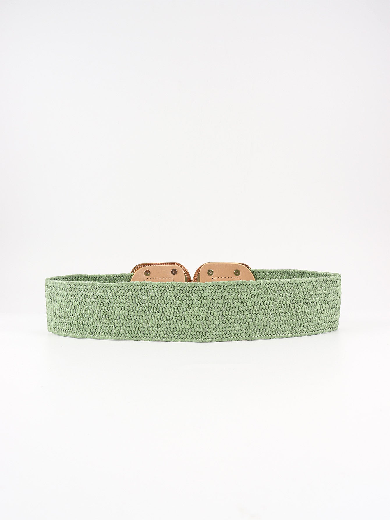 Wide Braid Stretch Belt with Statement Buckle in Sage Green