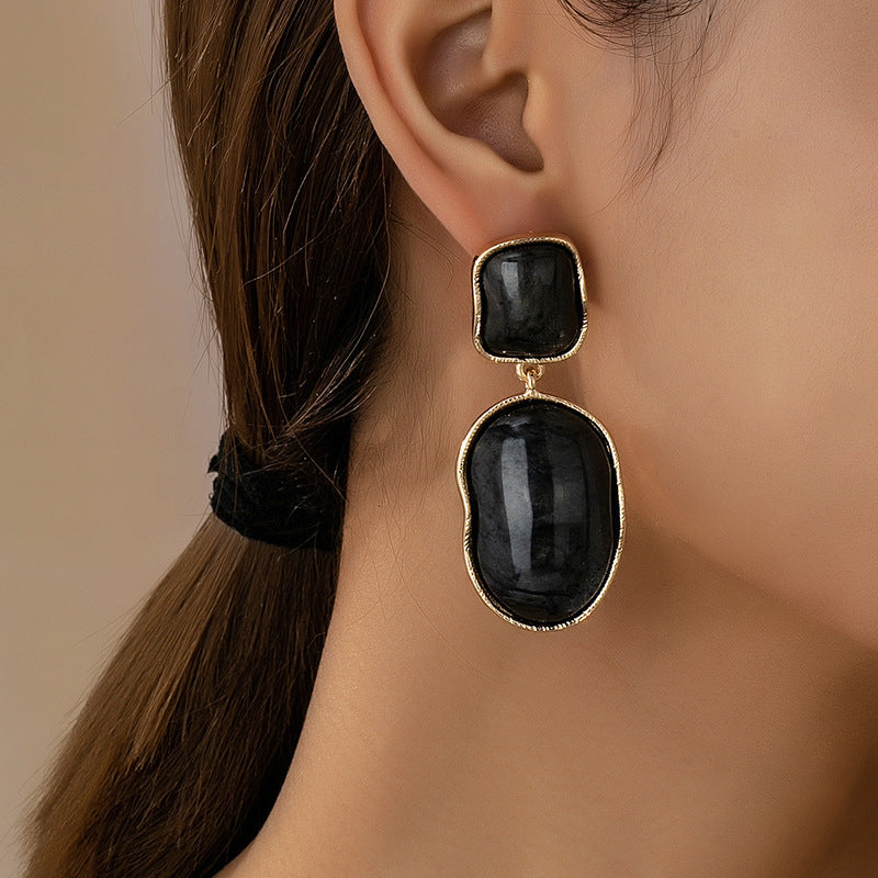 Minimalist Geometric Resin Drop Earrings in Gold Black White