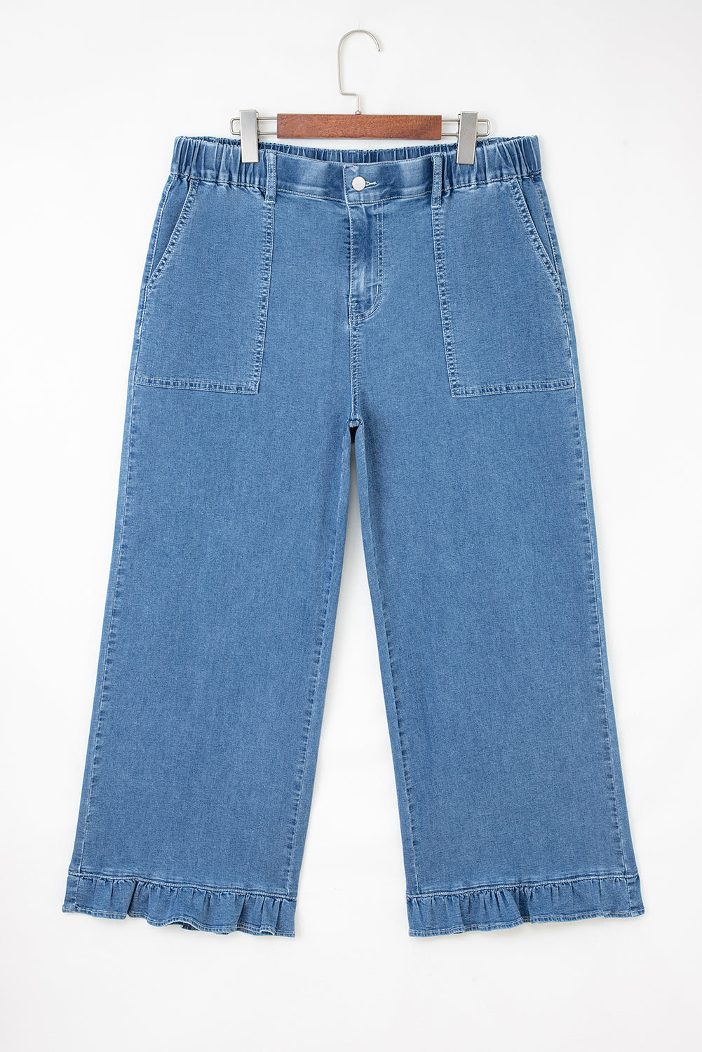 Ashleigh Blue Elastic Waist Ruffled Wide Leg Denim Pants