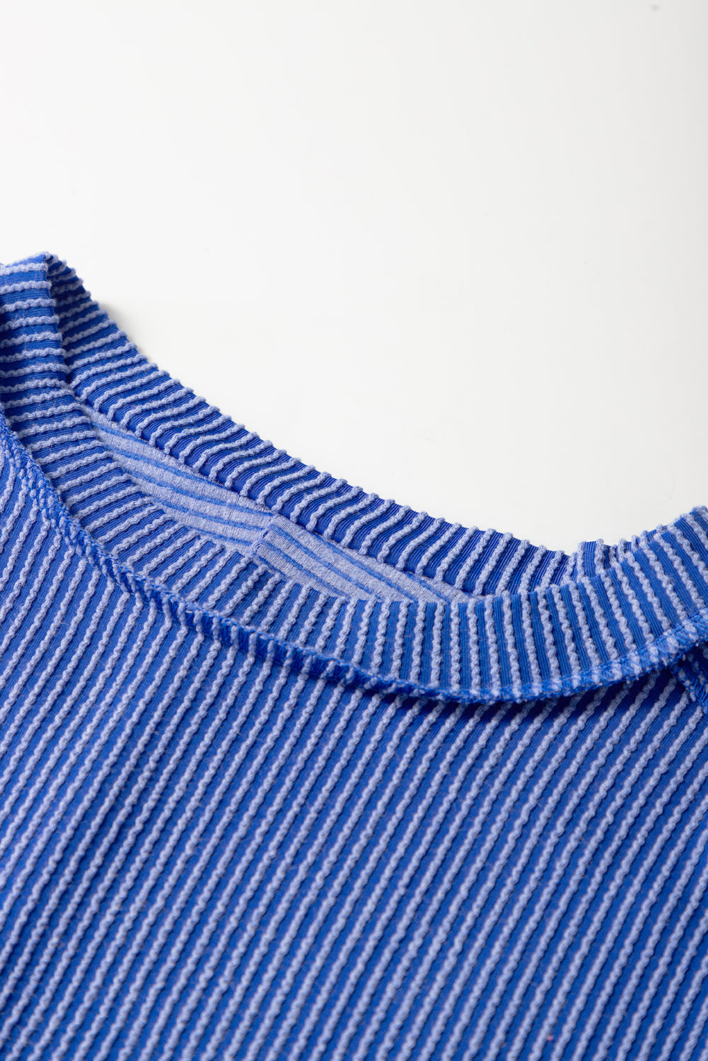 White Crinkle Rib Textured Knit Round Neck T-Shirt