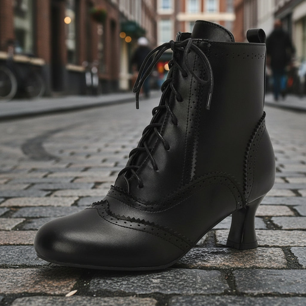 Women’s Lace-Up Brogue Ankle Boots Vintage Style Winter Heels