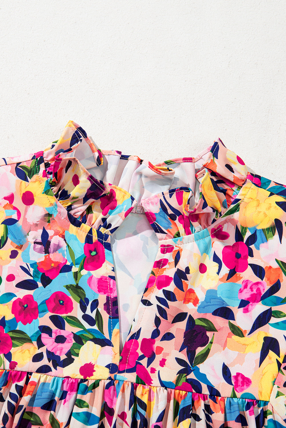 Floral V-Neck Puff Sleeve Mini Dress